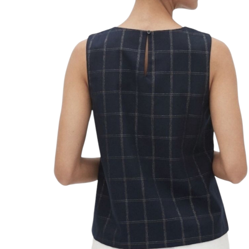 NWT Banana Repablic Plaid Shine Shell Navy Blue Checkered Sleeveless Top - Picture 2 of 9